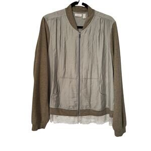 LOGO Lori Goldstein Jacket Womens Size 16 Brown Lightweight Lace Trim Full Zip